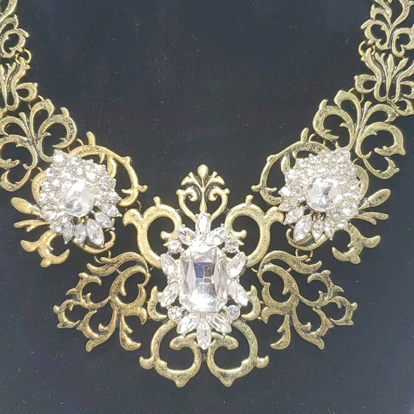 Bijou filigree antique gold with rhinestones necklace - Picture 2 of 3